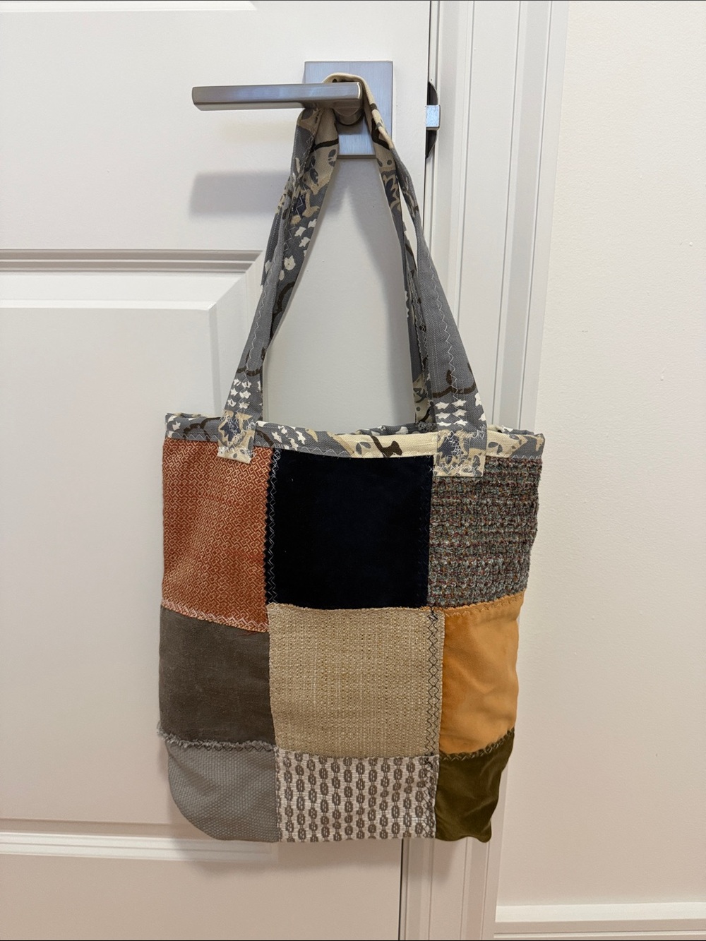 Patchwork Tote Bag in Multi Neutral Colors - 2 Sided